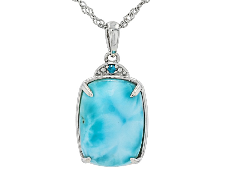 Blue Larimar Rhodium Over Sterling Silver Pendant with Chain 0.01Ctw