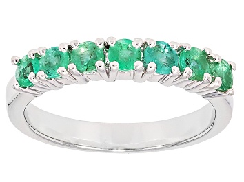 Picture of Green Zambian Emerald Rhodium Over Sterling Silver Ring 0.65ctw