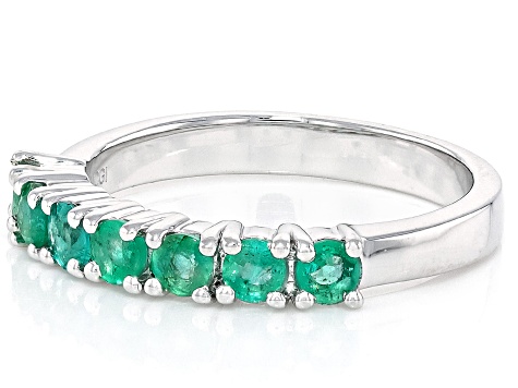 Green Zambian Emerald Rhodium Over Sterling Silver Ring 0.65ctw