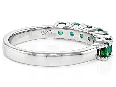 Green Zambian Emerald Rhodium Over Sterling Silver Ring 0.65ctw