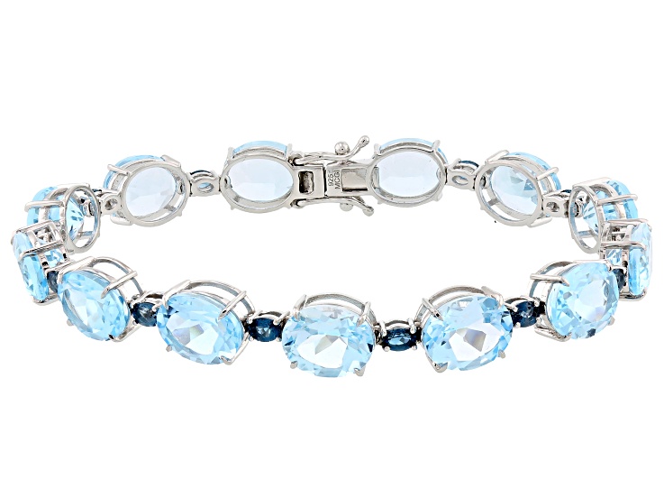 Sky Blue Topaz With London Blue Topaz Rhodium Over Sterling Silver Bracelet 45.85ctw