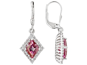 Pink Topaz With White Topaz Rhodium Over Sterling Silver Halo Dangle Earrings 3.10ctw