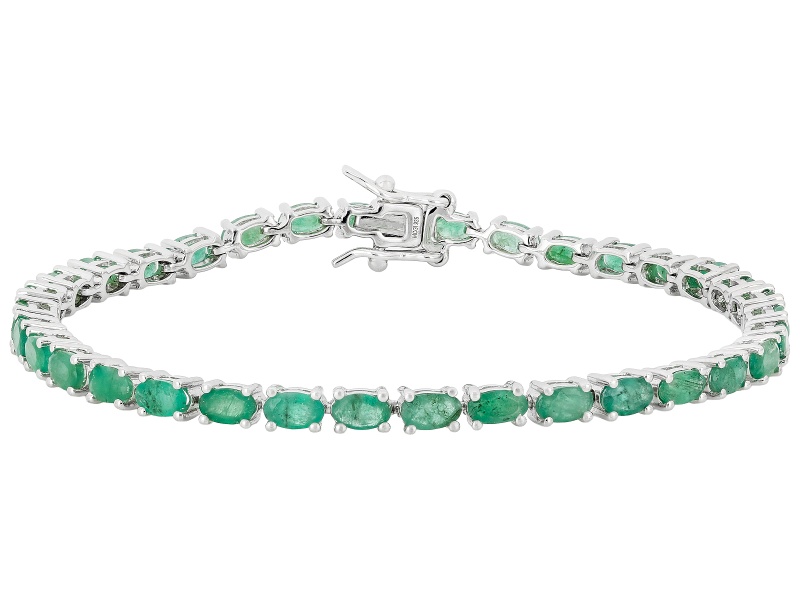 Green Zambian Emerald Rhodium Over Sterling Silver Tennis Bracelet 7.20ctw