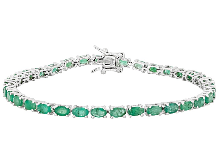 Green Zambian Emerald Rhodium Over Sterling Silver Tennis Bracelet 7.20ctw