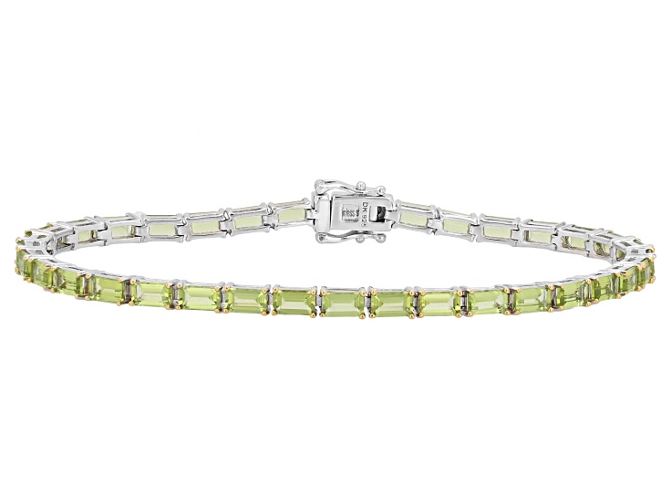 Green Peridot Rhodium and 18K Yellow Gold Over Sterling Silver Bracelet 9.79ctw