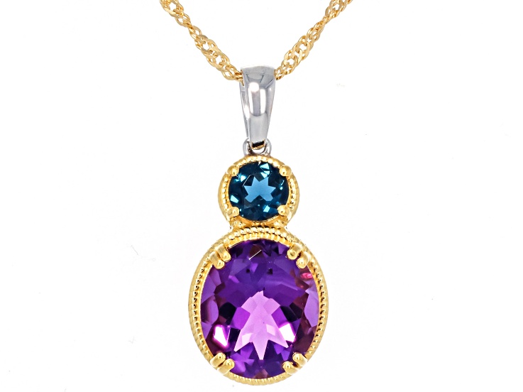 Purple Canela Amethyst Rhodium and 18K Yellow Gold Over Silver Pendant with Chain 4.27ctw