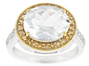 White Topaz Rhodium & 18K Yellow Gold Over Sterling Silver Ring 5.65ctw
