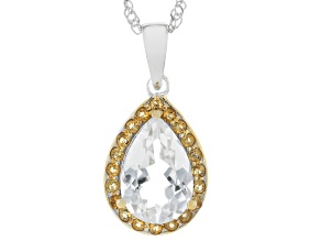 White Topaz Rhodium & 18k Yellow Gold Over Sterling Silver Pendant With Chain 3.48ctw