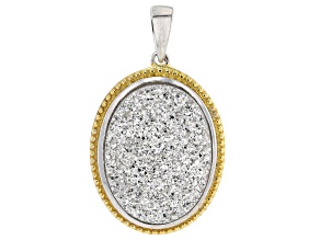 Silver Drusy Quartz Rhodium Over Sterling Silver Pendant 10.7ct
