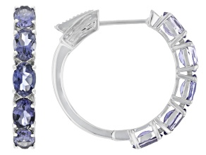 Blue Iolite Rhodium Over Sterling Silver Earrings 3.46ctw