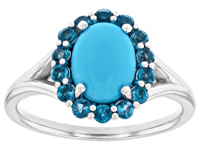 Blue Sleeping Beauty Turquoise Rhodium Over Sterling Silver Ring 0.48ctw