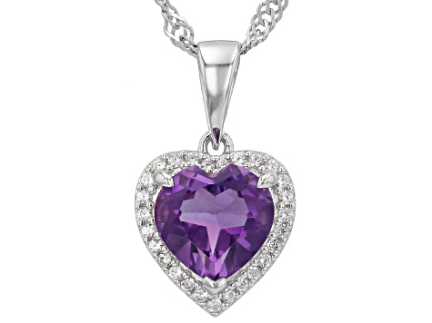 Purple African Amethyst Rhodium Over Sterling Silver Pendant with