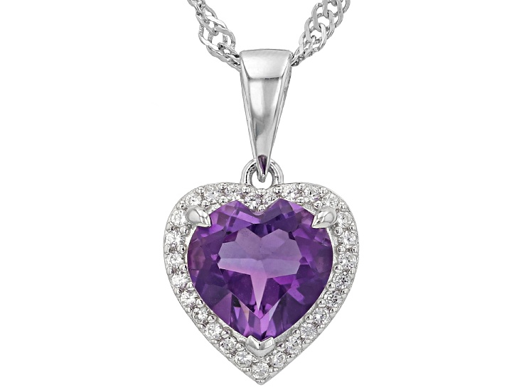 Purple African Amethyst Rhodium Over Sterling Silver Pendant with Chain 1.58ctw