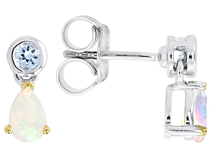 Ethiopian Opal with Ofiki Aquamarine Rhodium and 18K Yellow Gold