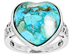 Blended Blue Composite Turquoise with White Mother-Of-Pearl Rhodium Over Sterling Silver Ring 15mm