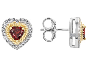 Red Garnet with White Lab Created Sapphire Rhodium & 18K Yellow Gold Over Silver Earrings 1.26ctw
