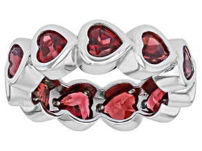 Red Garnet Rhodium Over Sterling Silver Heart Eternity Band Ring 7.97ctw