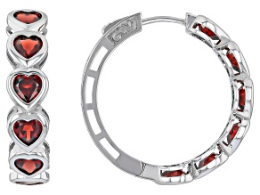 Red Garnet Rhodium Over Sterling Silver Hoop Earrings 6.83ctw