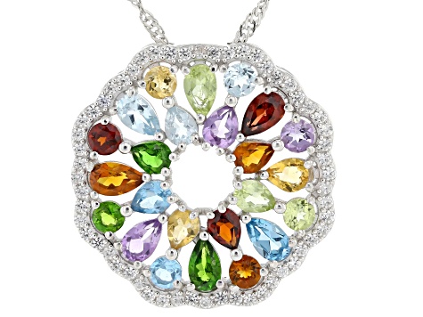 Multi-Color Gemstone Rhodium Over Silver Tennis Bracelet 20.84ctw