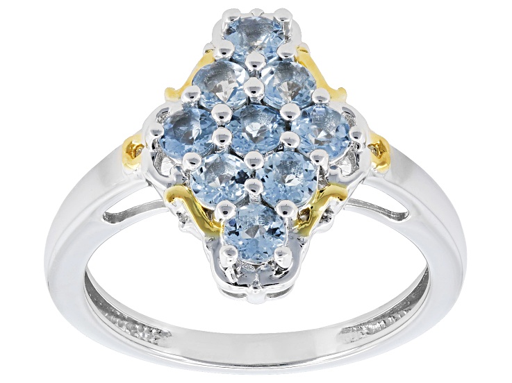 Blue Ofiki Aquamarine Rhodium and 18k Yellow Gold Over Sterling Silver Ring 0.76ctw