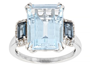 Sky Blue Topaz Rhodium Over Sterling Silver Infinity Step Cut Ring 9.04ctw