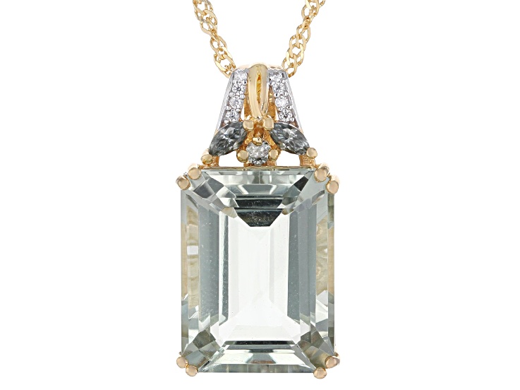 Green Prasiolite Rhodium and 18K Yellow Gold Over Sterling Silver Pendant with Chain 9.88ctw