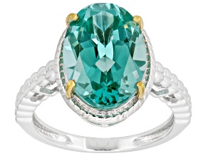 Green Lab Created Spinel Rhodium Over Sterling Silver Two Tone Solitaire Ring 6.38ct