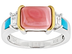 Pink Conch Shell Rhodium & 18K Yellow Gold Over Sterling Silver Inlay Ring 0.27ctw