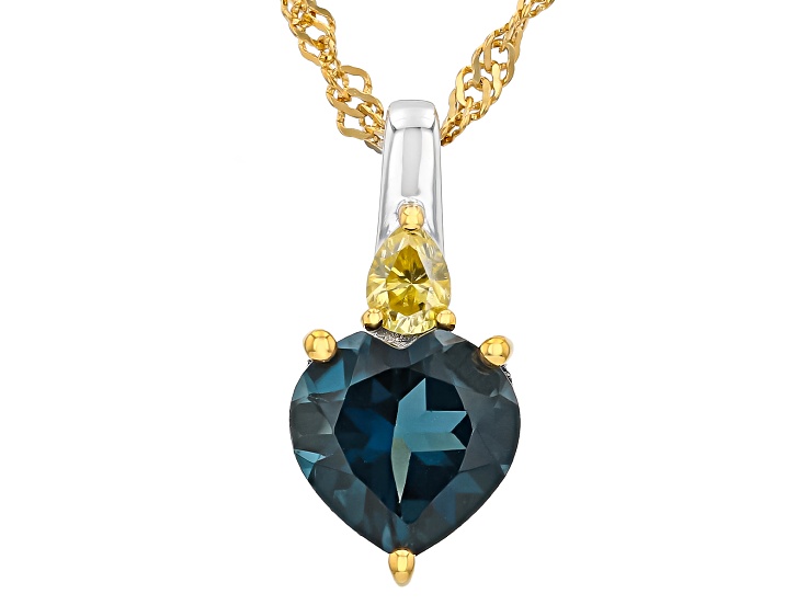 London Blue Topaz Rhodium & 18K Yellow Gold Over Silver Pendant With Chian 2.09ctw