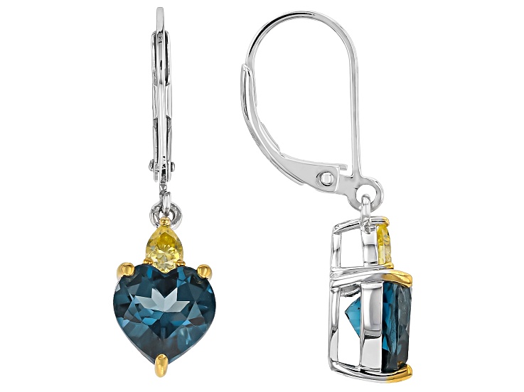 London Blue Topaz Rhodium and 18K Yellow Gold Over Silver Earrings 4.17ctw