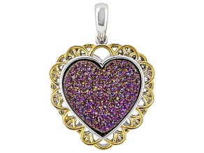 Purple Drusy Quartz Rhodium and 18K yellow Gold Over Sterling Silver Pendant 6.84ctw