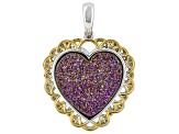 Purple Drusy Quartz Rhodium and 18K yellow Gold Over Sterling Silver Pendant 6.84ctw
