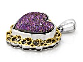 Purple Drusy Quartz Rhodium and 18K yellow Gold Over Sterling Silver Pendant 6.84ctw