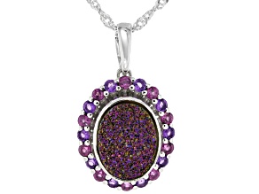 Purple Druzy Rhodium Over  Silver Pendant 3.99ctw