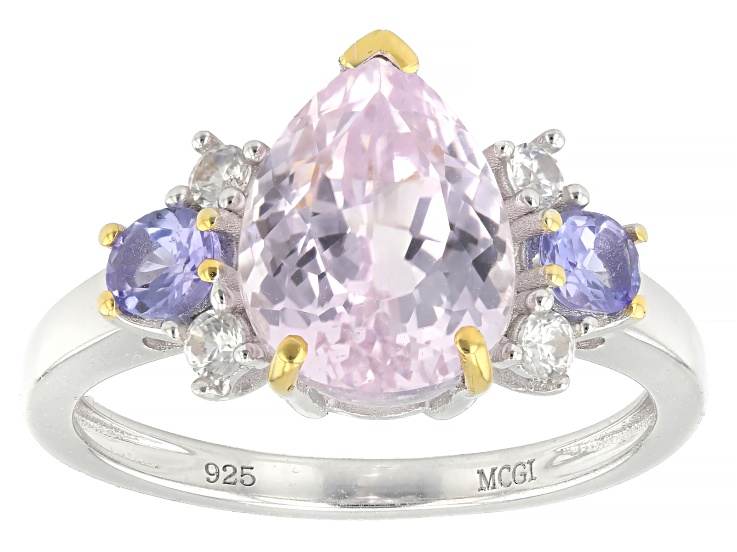 Pink Kunzite Rhodium & 18K Yellow Gold Over Sterling Silver Ring 3.05ctw