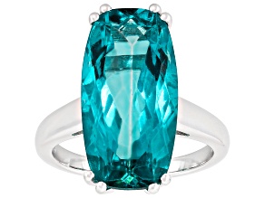 Paraiba Color Topaz Rhodium Over Sterling Silver Ring 10.79ct