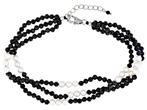 Black Spinel Rhodium Over Sterling Silver Bracelet