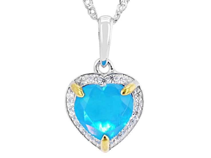 Paraiba Blue Ethiopian Opal With White Zircon Rhodium Over Sterling Silver Halo Pendant With Chain