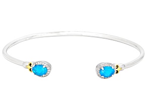 Blue Paraiba Ethiopian Opal With White Zircon Rhodium Over Sterling Silver Bangle 1.15ctw