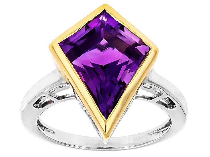 Canela Amethyst Rhodium and 18K Yellow Gold Over Sterling Silver Ring 4.35ct