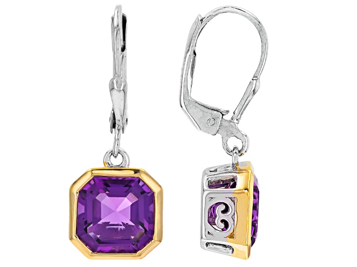 Canela Amethyst Rhodium and 18K Yellow Gold Over Sterling Silver Earrings 4.18ctw