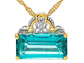 Paraiba Color Topaz With White Topaz Rhodium & 18K Gold Over Silver Pendant With Chain 4.42ctw