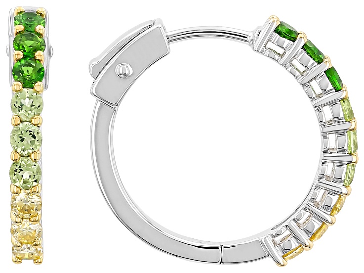 Chrome Diopside Rhodium & 18K Yellow Gold Over Sterling Silver Hoop Earrings 1.21ctw