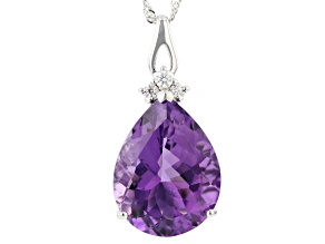Purple Canela Amethyst With White Moissanite Rhodium Over Silver Pendant With Chain 12.43ctw