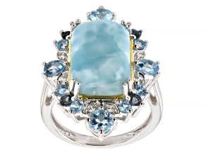 Larimar Rhodium and 18K Yellow Gold Over Sterling Silver Ring 1.33ctw