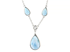 Blue Larimar with White Topaz Rhodium Over Sterling Silver Necklace 0.29ctw