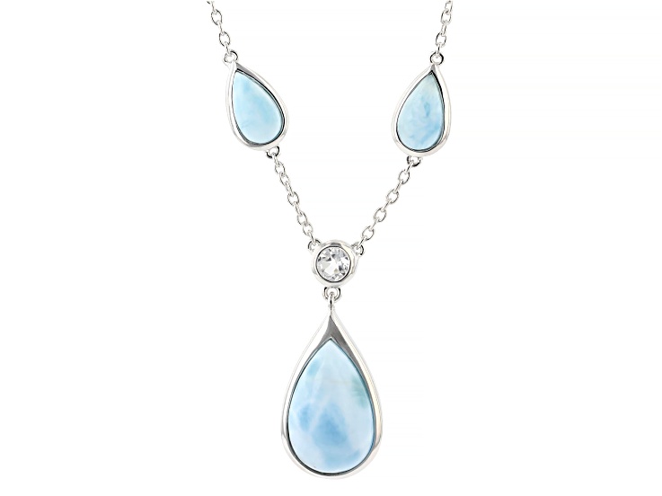 Blue Larimar with White Topaz Rhodium Over Sterling Silver Necklace 0.29ctw