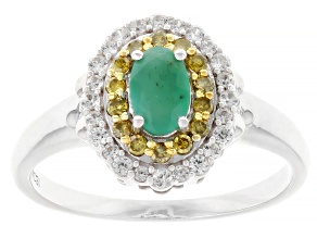 Green Emerald Rhodium Over Sterling Silver Ring 0.61ctw
