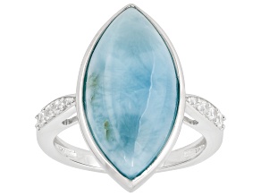 Larimar with White Zircon Rhodium Over Sterling Silver Ring 0.16ctw
