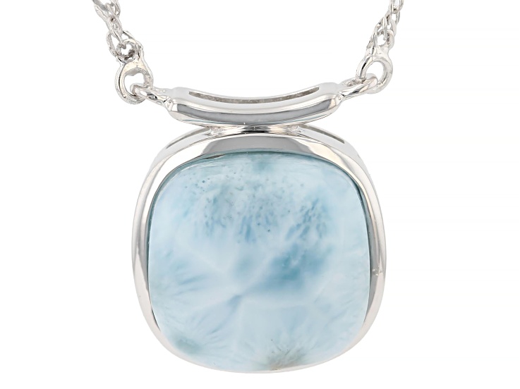 Blue Larimar Rhodium Over Sterling Silver Pendant with Chain
